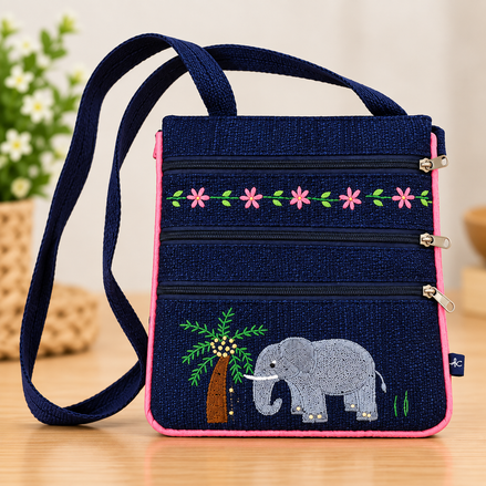 Embroidered Motif Crossbody Bag (Elephant Design)
