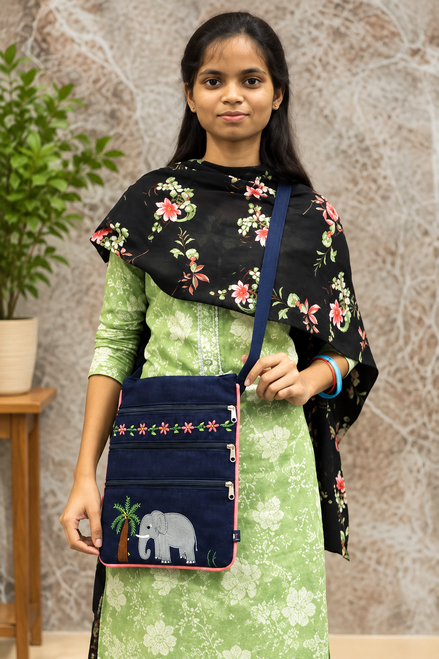 Embroidered Motif Crossbody Bag (Elephant Design)