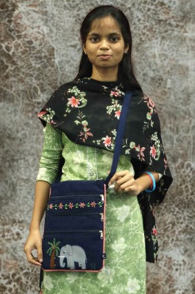 Embroidered Motif Crossbody Bag (Elephant Design)