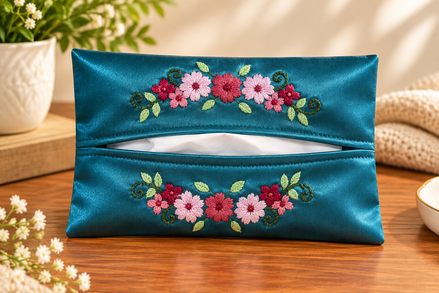 Satin Embroidered Tissue Holder